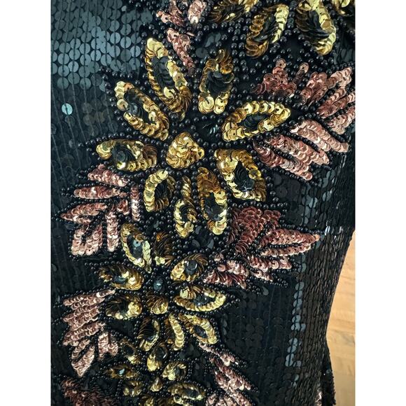 Vintage Stenay Sequenced Silk Black rose gold short sleeved formal top size XL - Picture 13 of 15